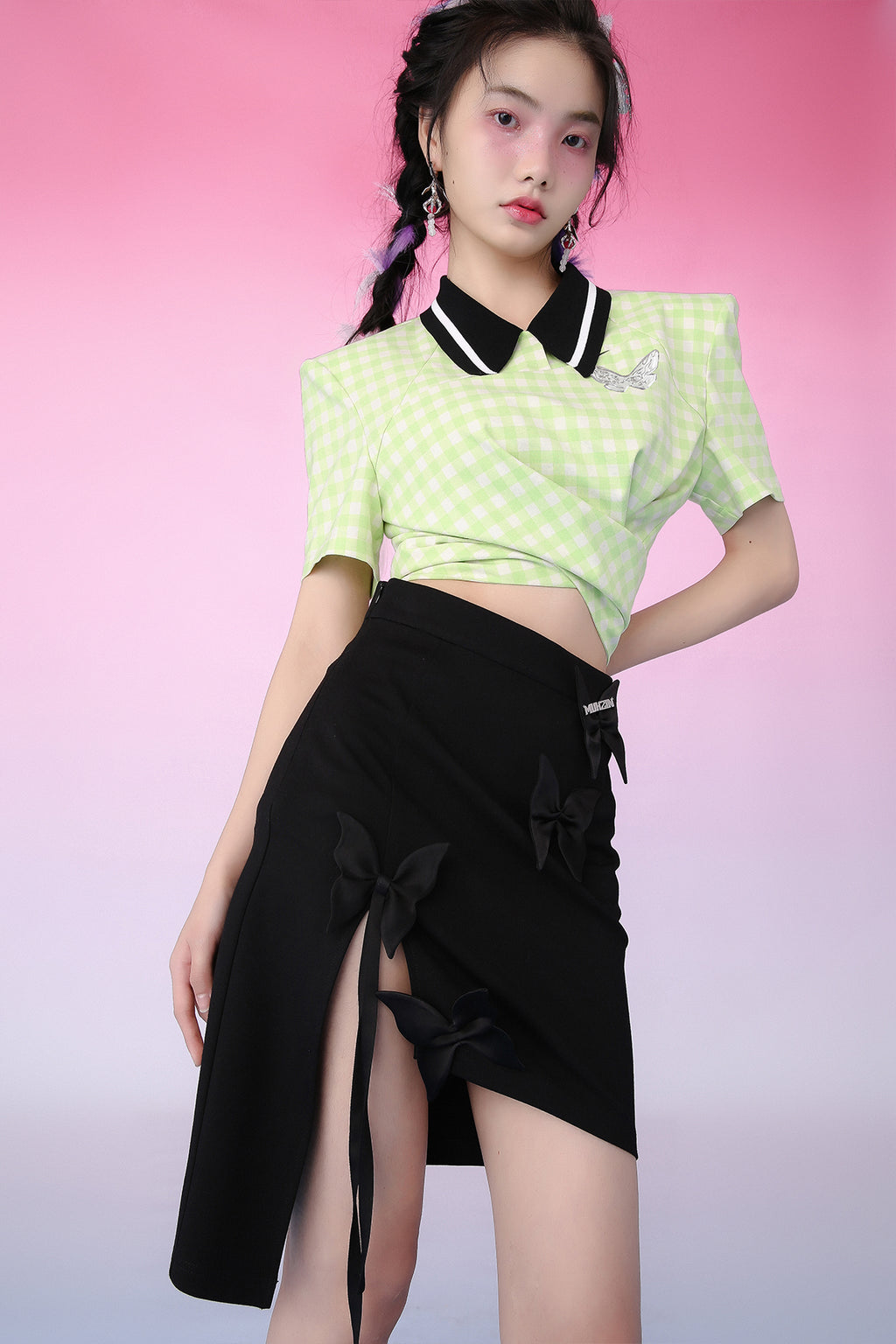 MUKZIN“Realm of Ethereal Mist”National Style Pink Jacquard Satin High-slit Slim Long Midi Skirt