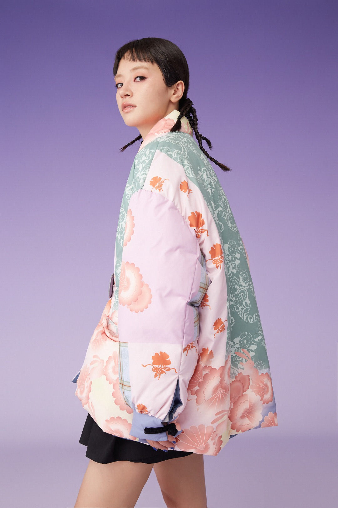 Mukzin | Floral Patchwork Double Side Down Coat