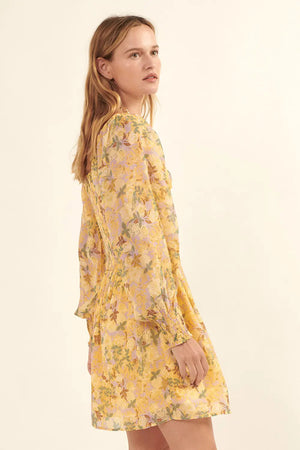 Promesa | Floral Chiffon Tie-Front Cutout Mini Dress