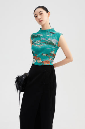 SEJIE | Tranquil Pine Pleated Sleeveless Top