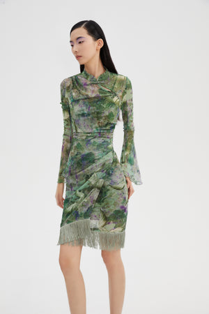 SEJIE | Cloudy Crane Tassel Buckle Dress