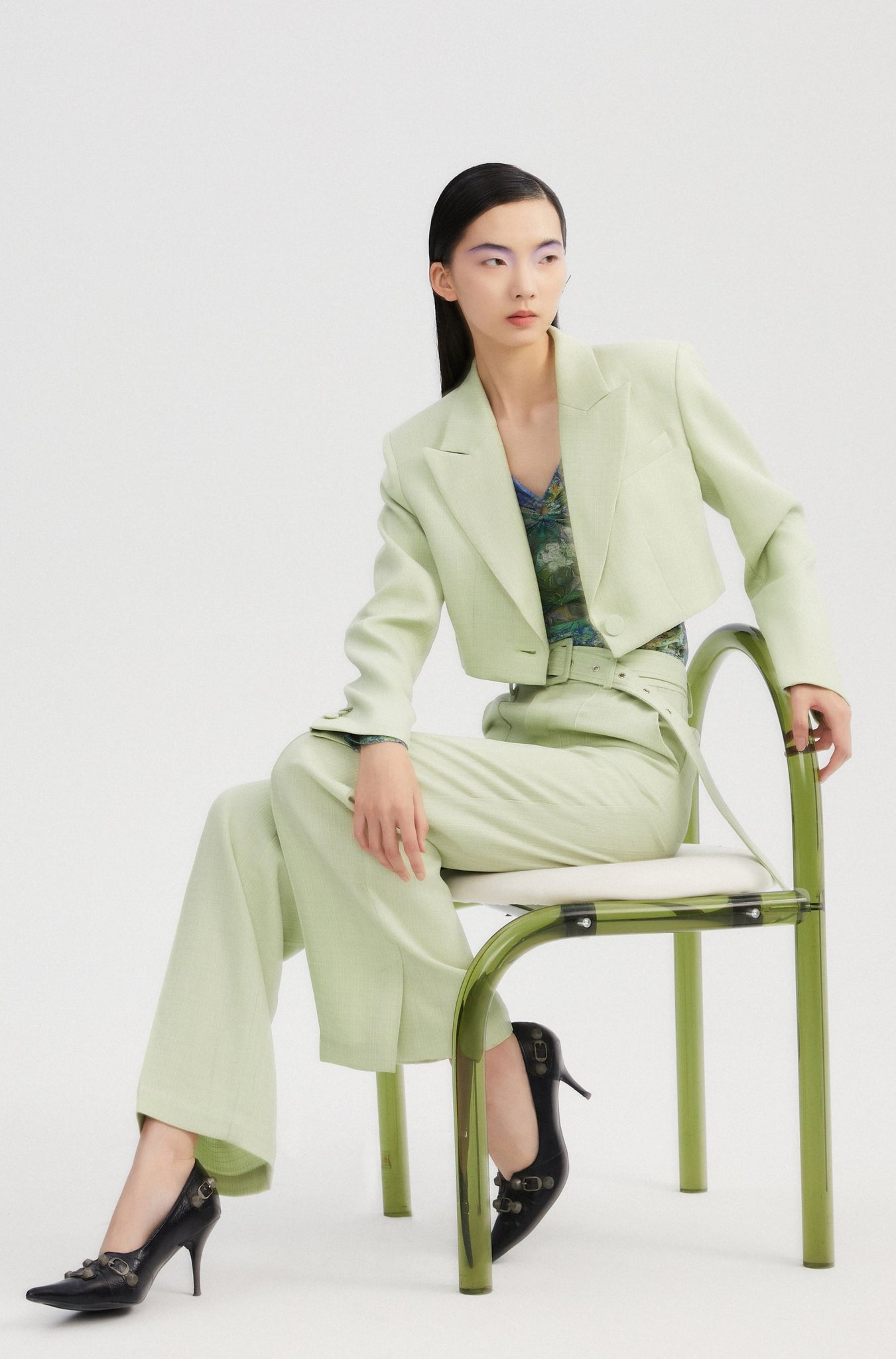 SEJIE | Indigo Horizon Cropped Lace Blazer