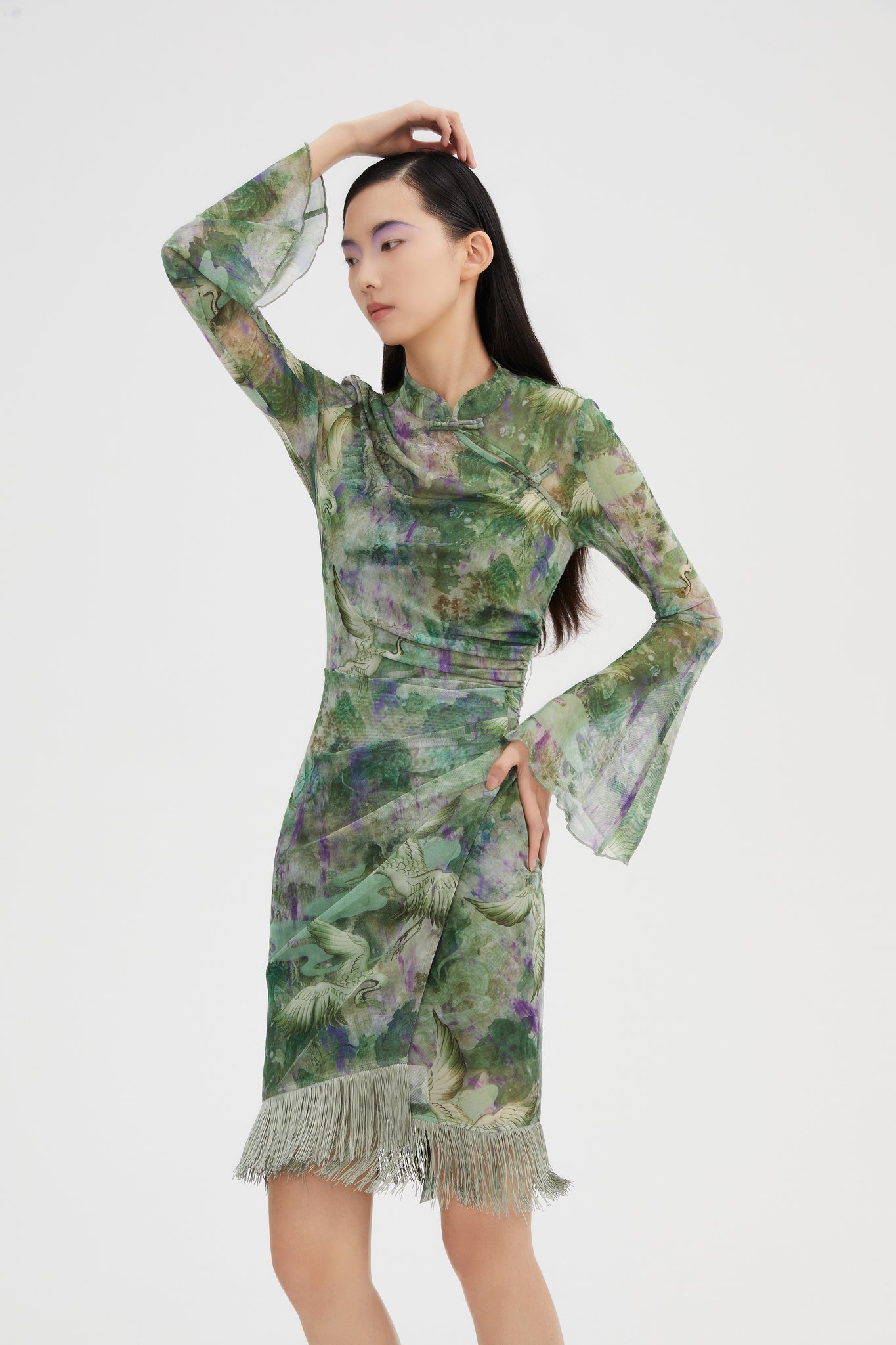 SEJIE | Cloudy Crane Tassel Buckle Dress