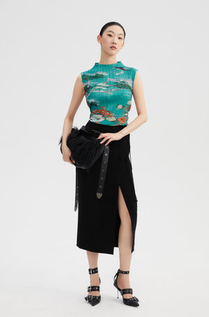 SEJIE | Tranquil Pine Pleated Sleeveless Top
