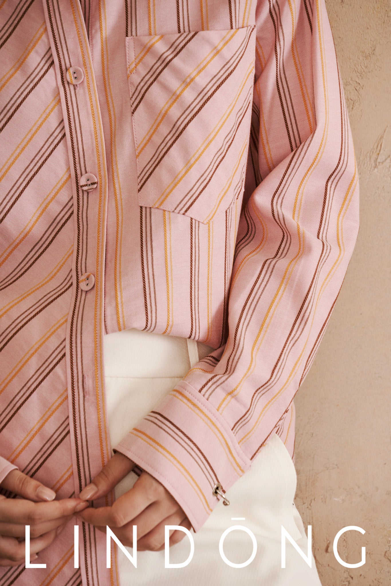 LINDONG | Elysee Pink Striped Oversized Shirt