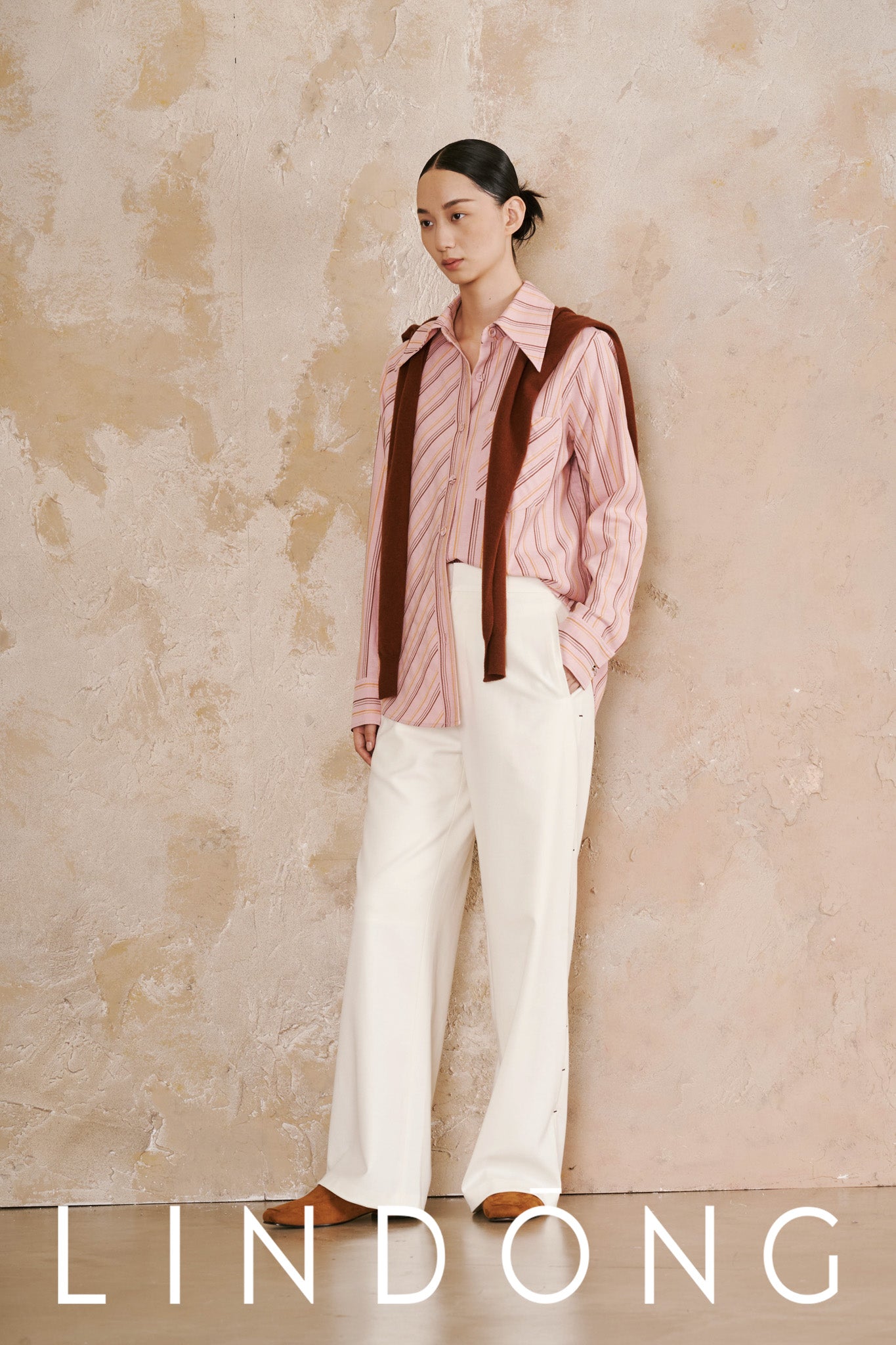 LINDONG | Elysee Pink Striped Oversized Shirt