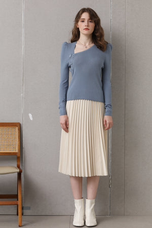 Sylphide | Lya Blue Asymmetric Wool Sweater