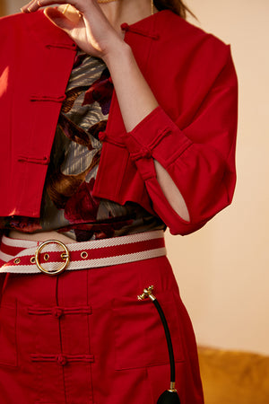 Rimless | Red Cropped Frog Buttons Jacket