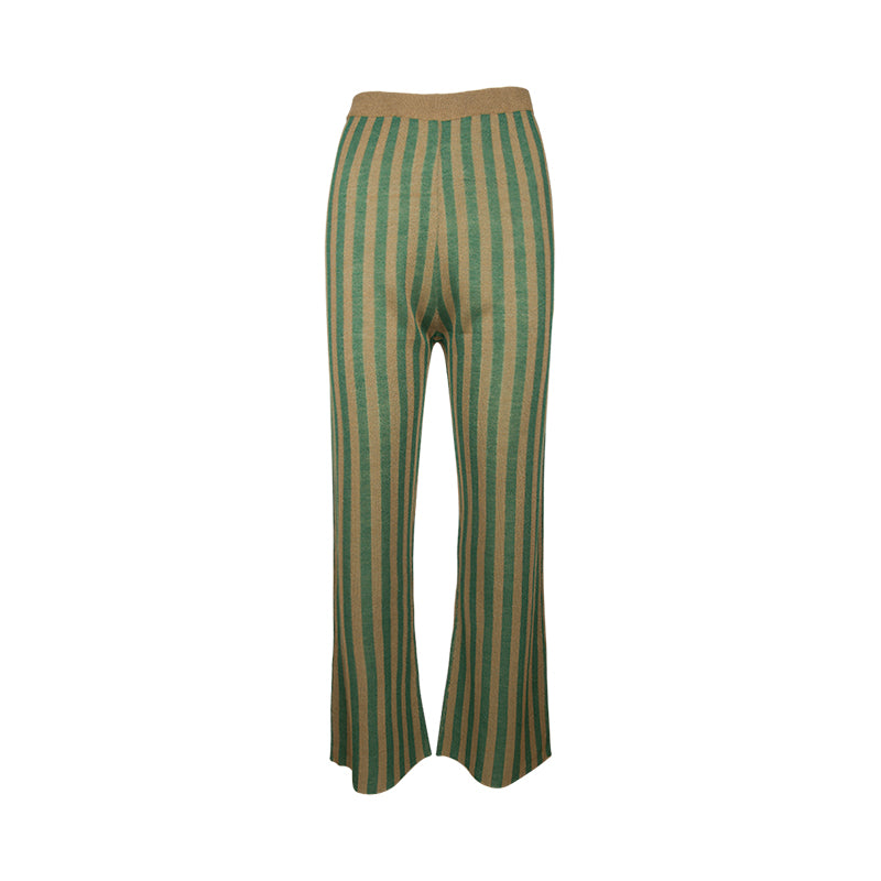 Rimless | Olive Green Stripe Silver Silk Pant