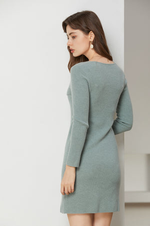 Fangyan | Green Carmen Surplice Knit Dress