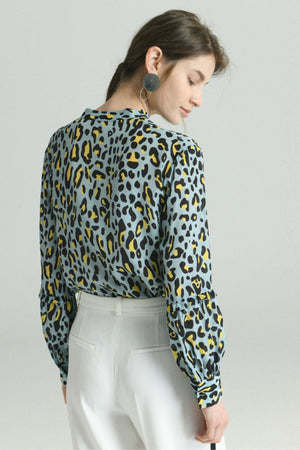 Fangyan | Blue Leopard Silk Blouse