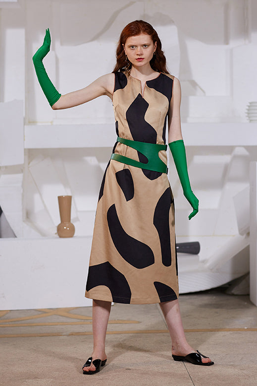 khaki asymmetric dress Women's Linea A-line Asymmetric Neck Khaki Calf Length Dress S/M/L/XL/Customize Caramel Brown MEAN BLVD Caramel Brown / Customize