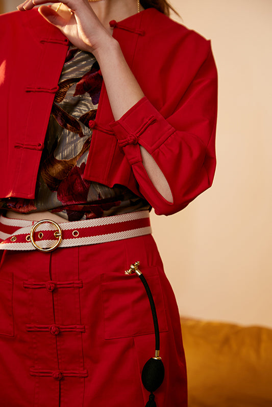 Rimless | Red Handmade Frog Buttons Skirt