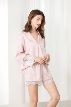 Lykke Home | 19 Momme Mulberry Silk Sakura Pajama Set