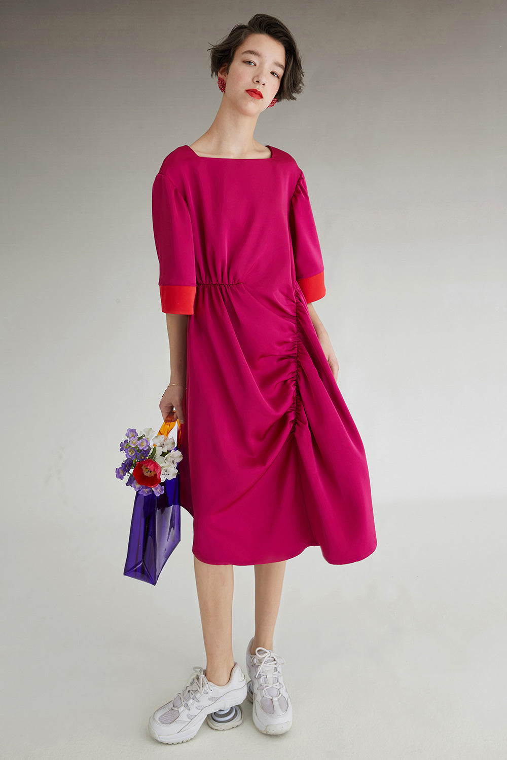 magenta pleated dress Fussed