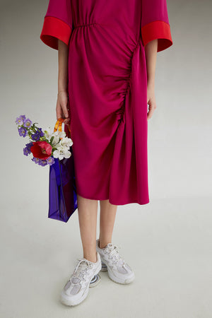 Fussed | Magenta Contrasting Pleated Dress