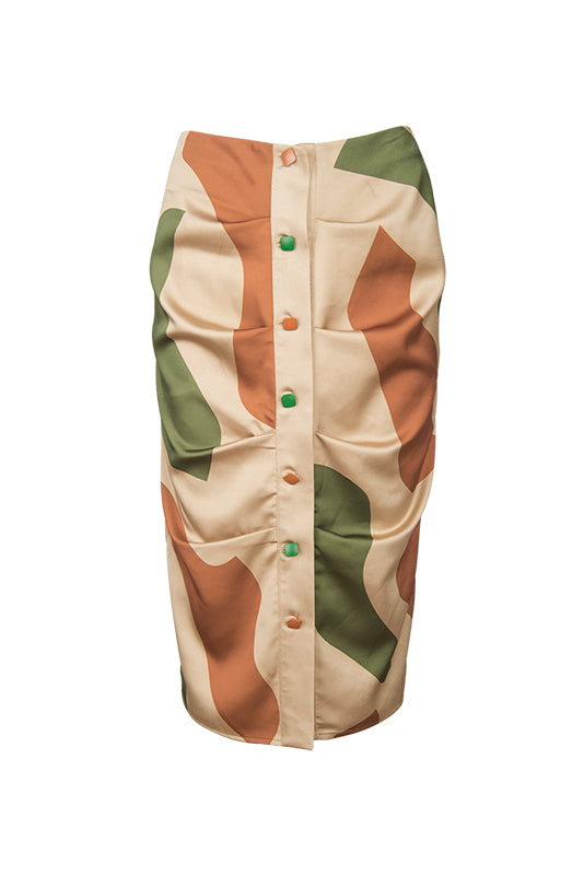 Rimless | Khaki Orange Green Pleated Skirt