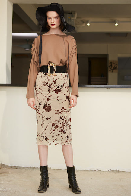 Rimless | Almond Sheer-chiffon Floral Skirt