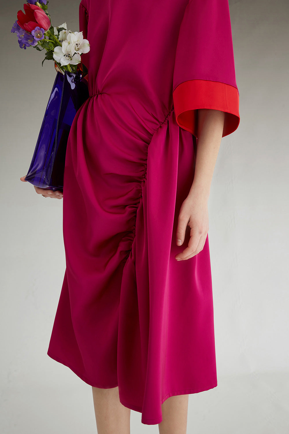 Fussed | Magenta Contrasting Pleated Dress