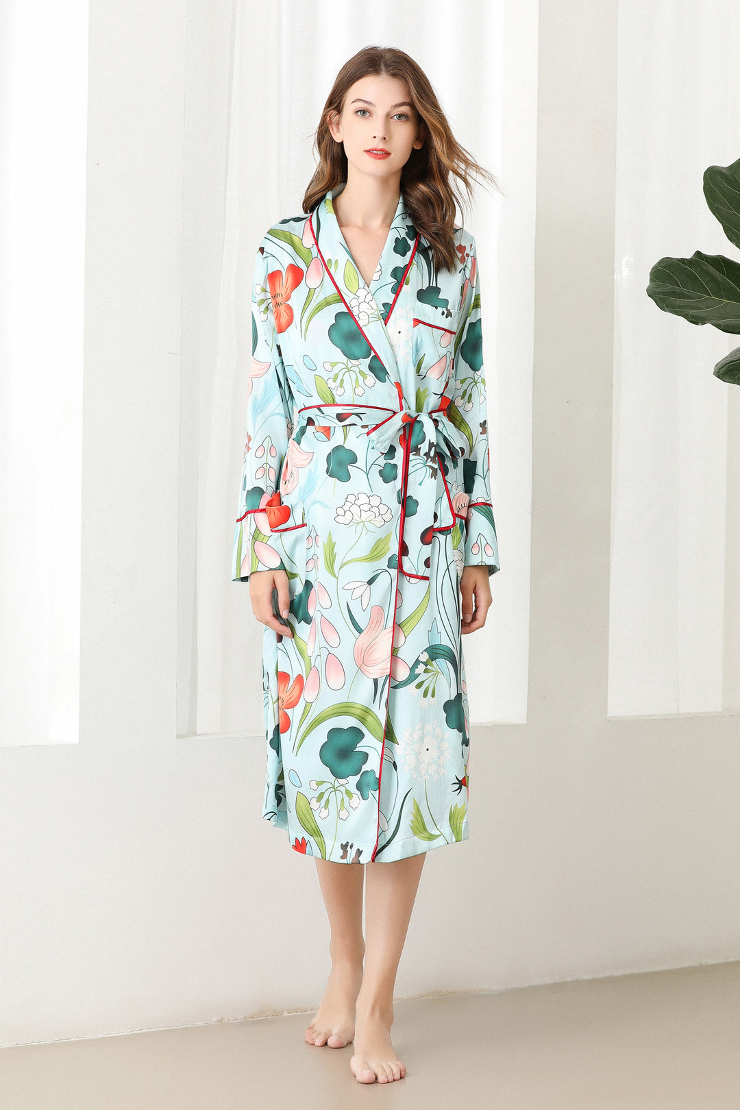 Lykke Home | 19 Momme Mulberry Silk Floral Robe Dressing Gown XS