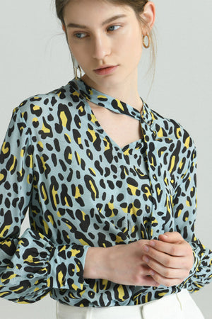 Fangyan | Blue Leopard Silk Blouse