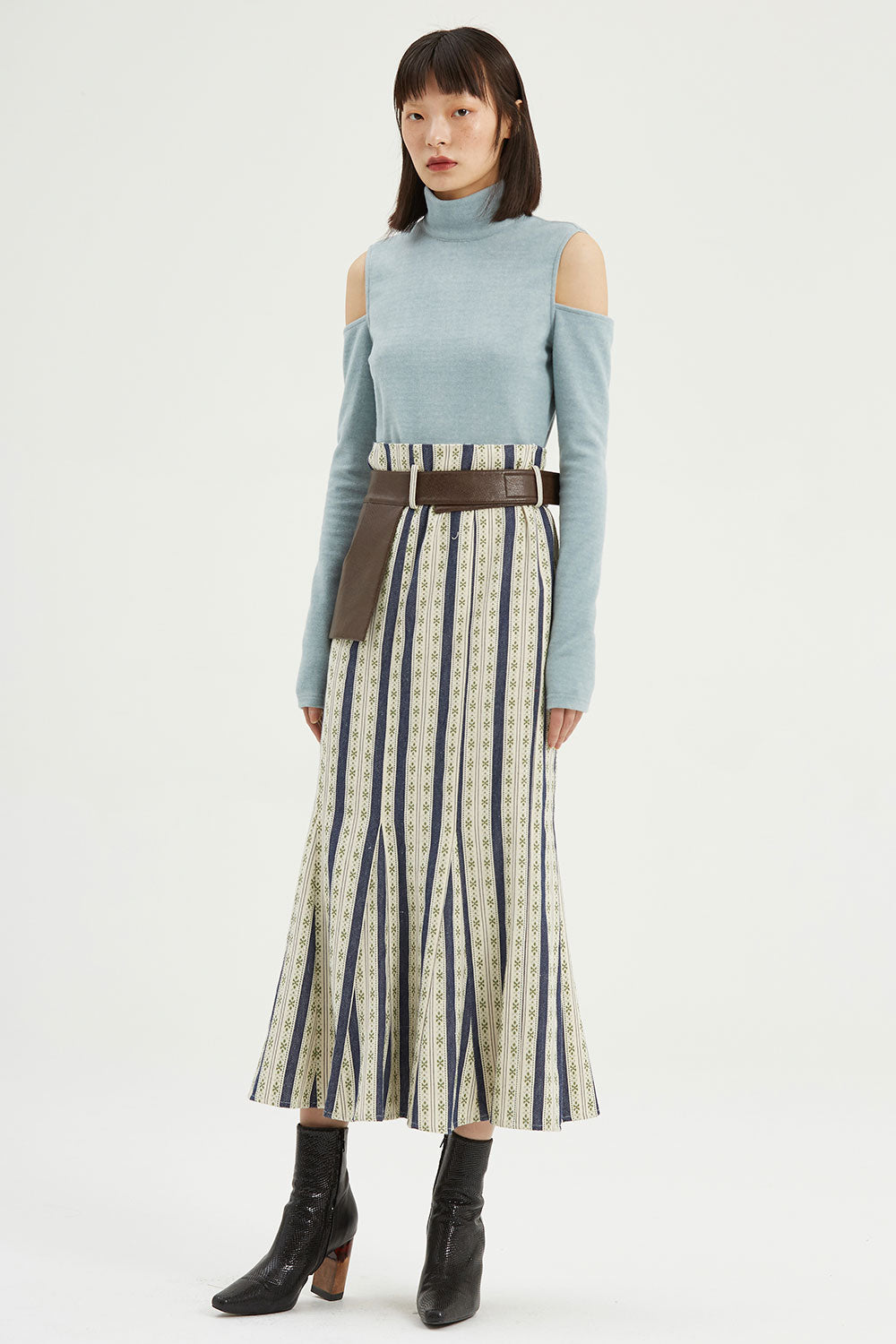 Fussed | Old-fashioned Blue Jacquard Pleated Skirt