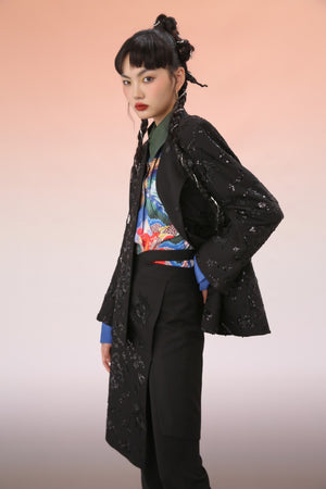 Mukzin | Black Glitter Asymmetric Midi Skirt