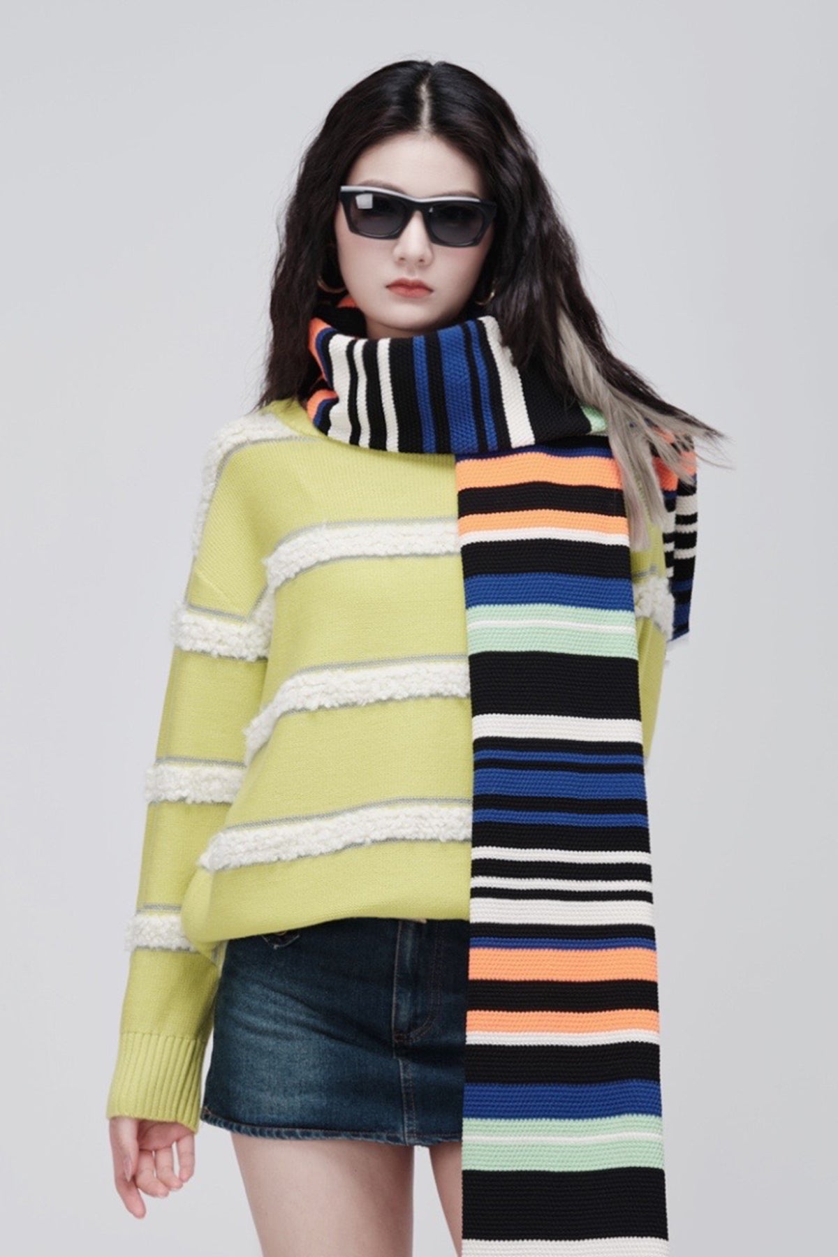 ZI II CI IEN | Green Oversized Striped Wool Sweater