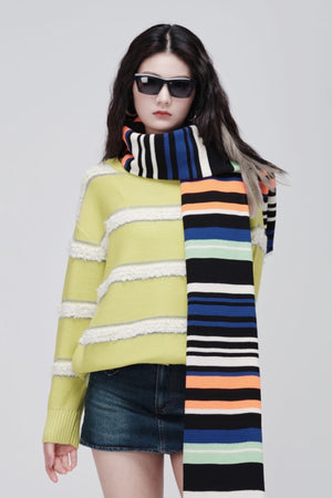 ZI II CI IEN | Green Oversized Striped Wool Sweater