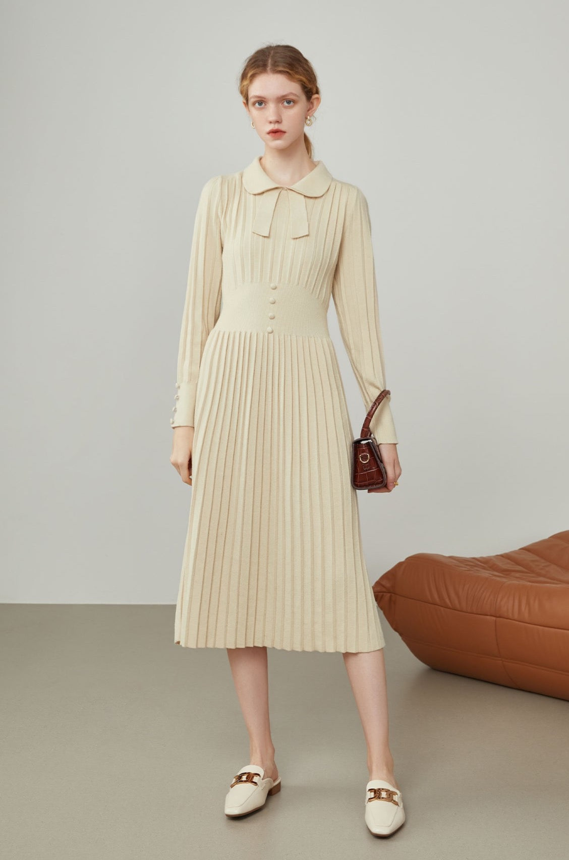 Fansilanen | Nadine Cream Bow Knit Dress