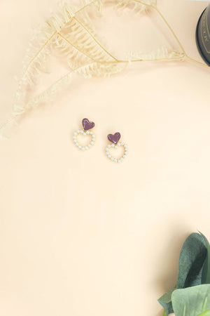 Alloy White Heart Pearl Stud Earrings