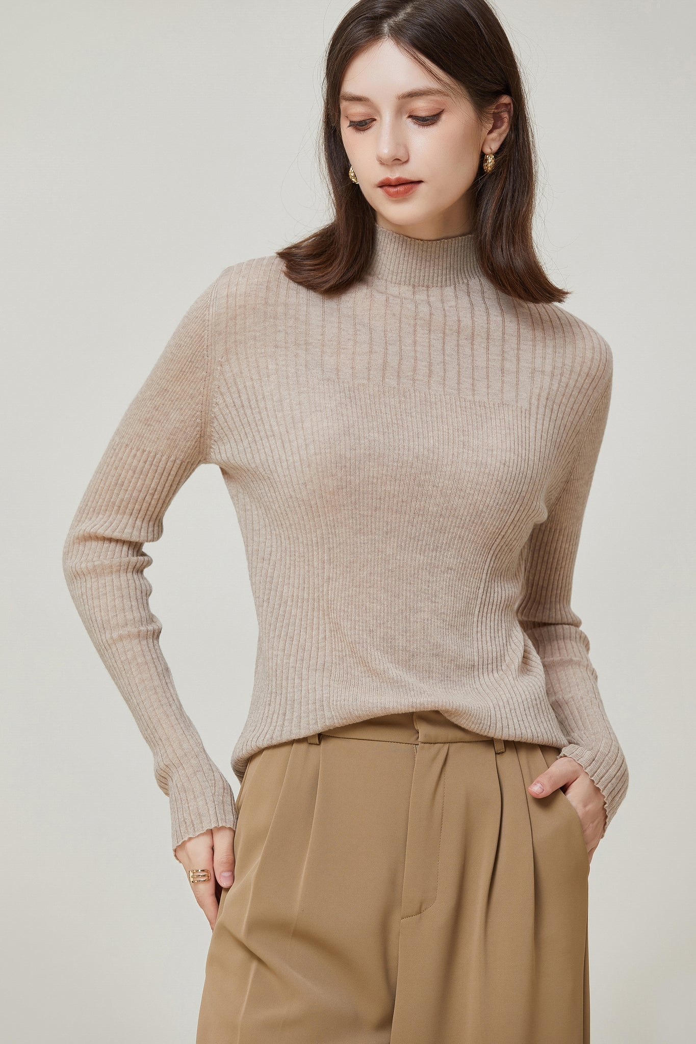 Sylphide | Amelie Camel Ribbed Wool Sweater