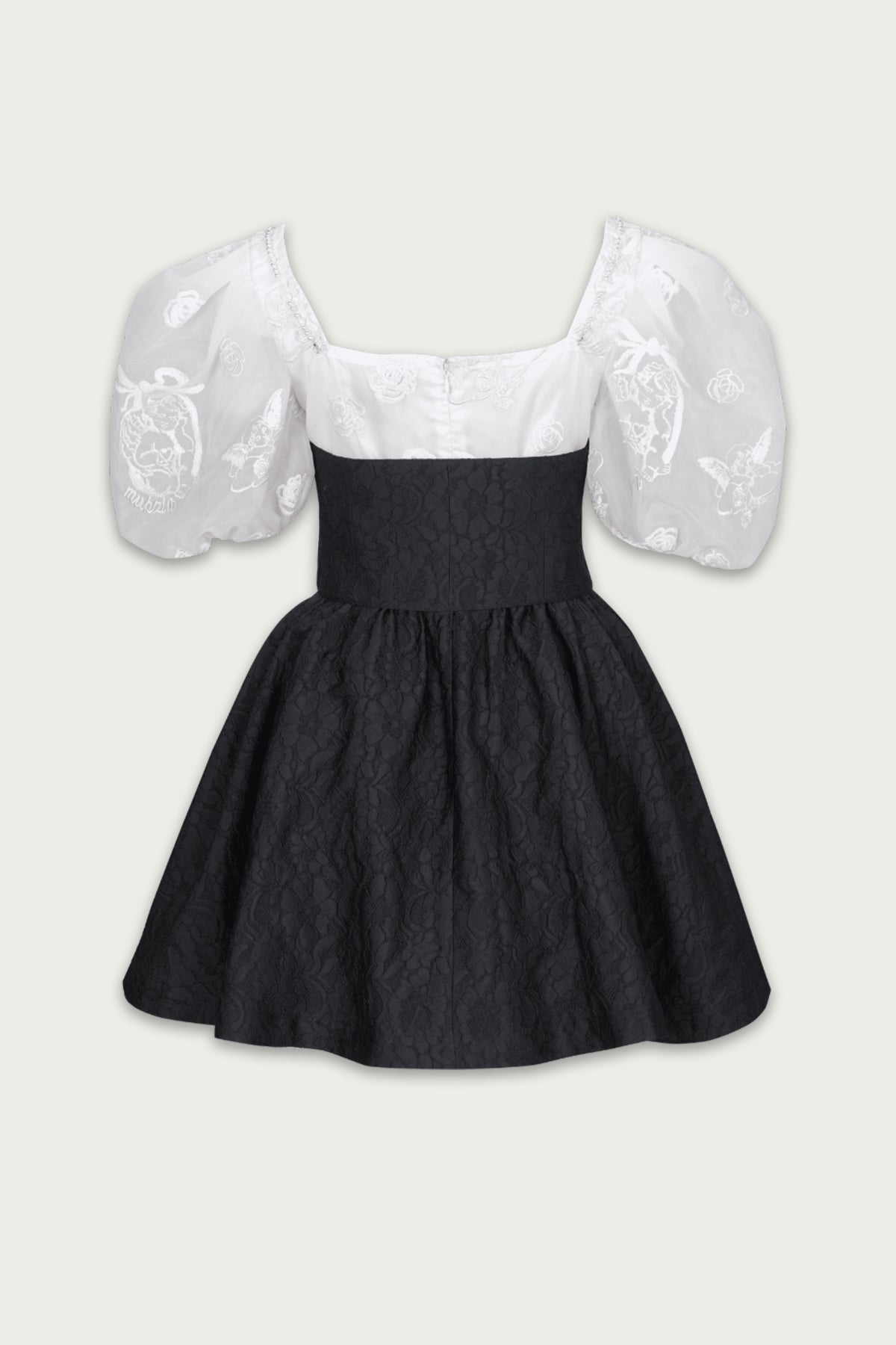 Mukzin | Black And White Fluffy Dress - Tiger Sniffing Rose