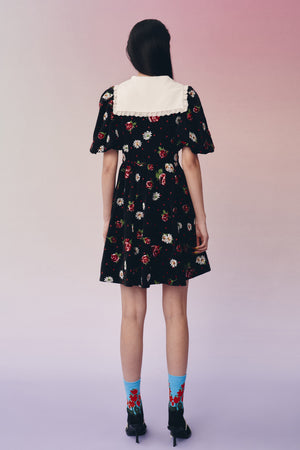 Mukzin | Black Floral  Doll Collar Dress