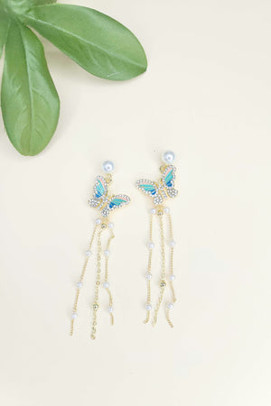 Blue Butterfly Chandelier Earrings