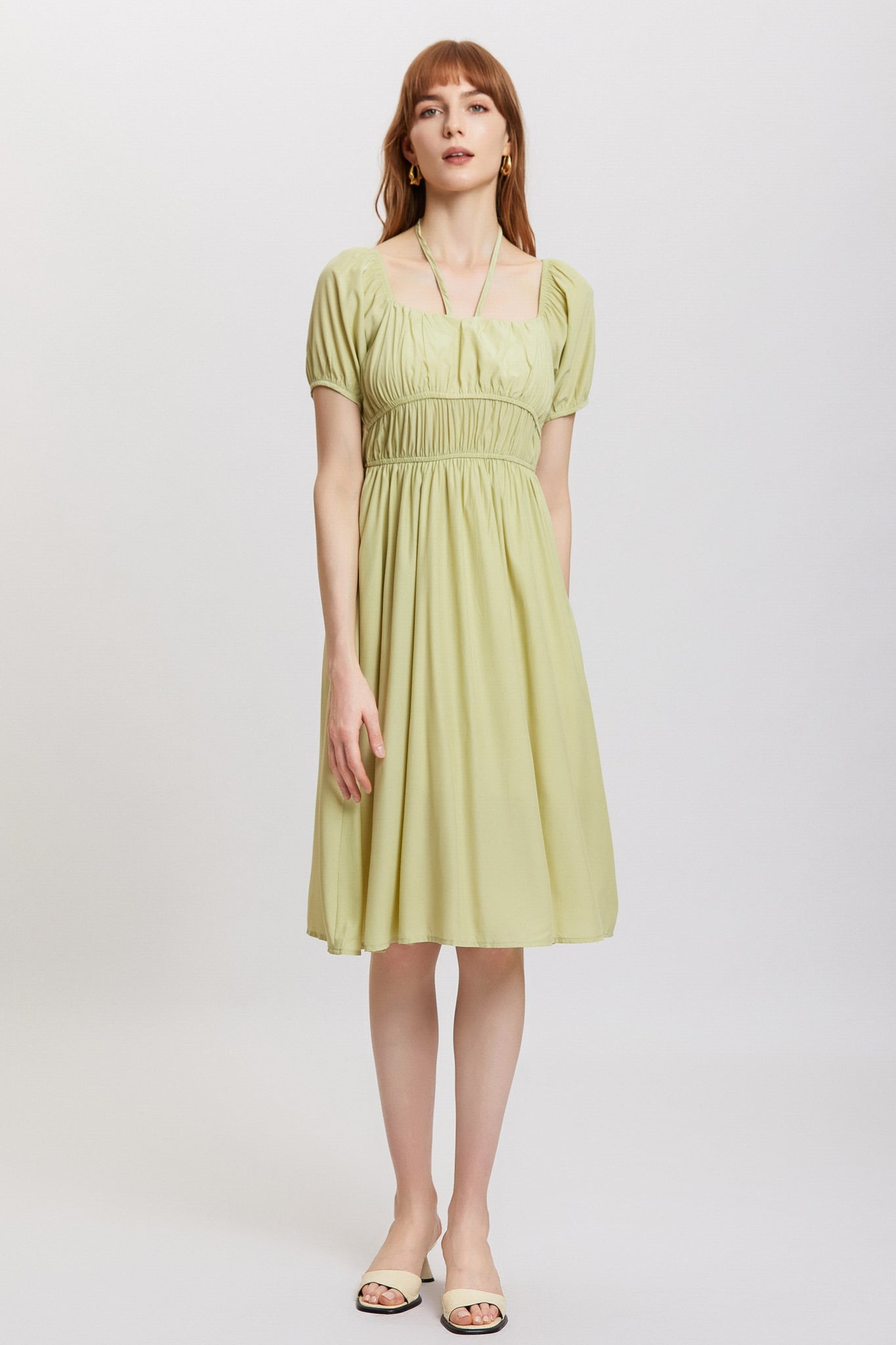 Sylphide | Avril Green Puff Midi Dress