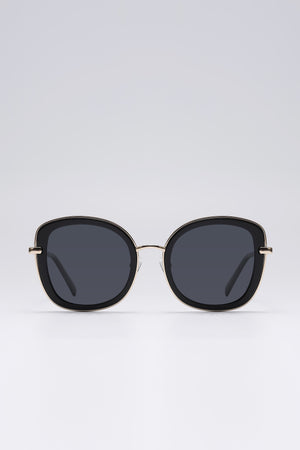Fangyan | Cat-Eye Round Metal Black Sunglasses