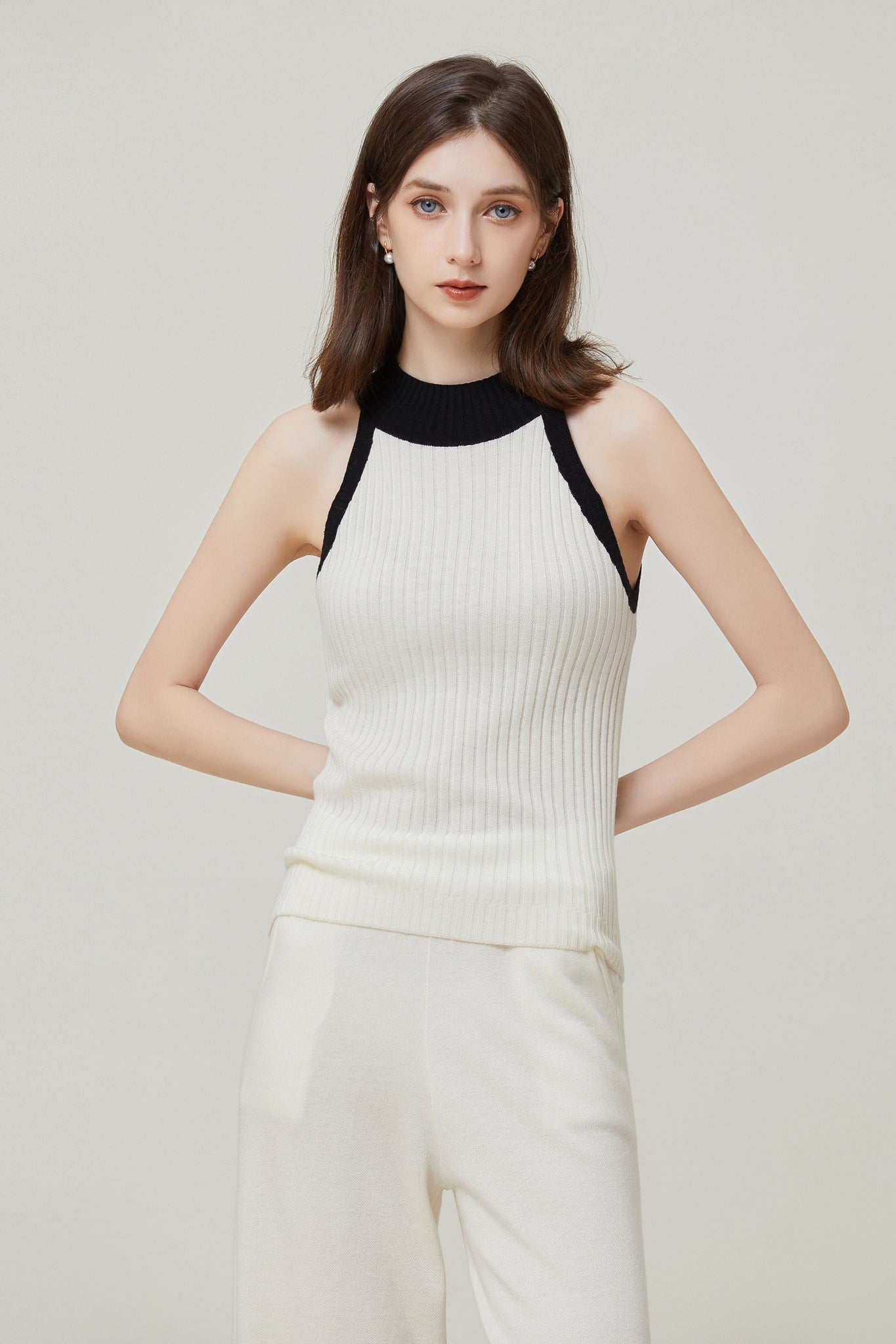 Sylphide | Contrast-Trim Wool Tank And Cardigan