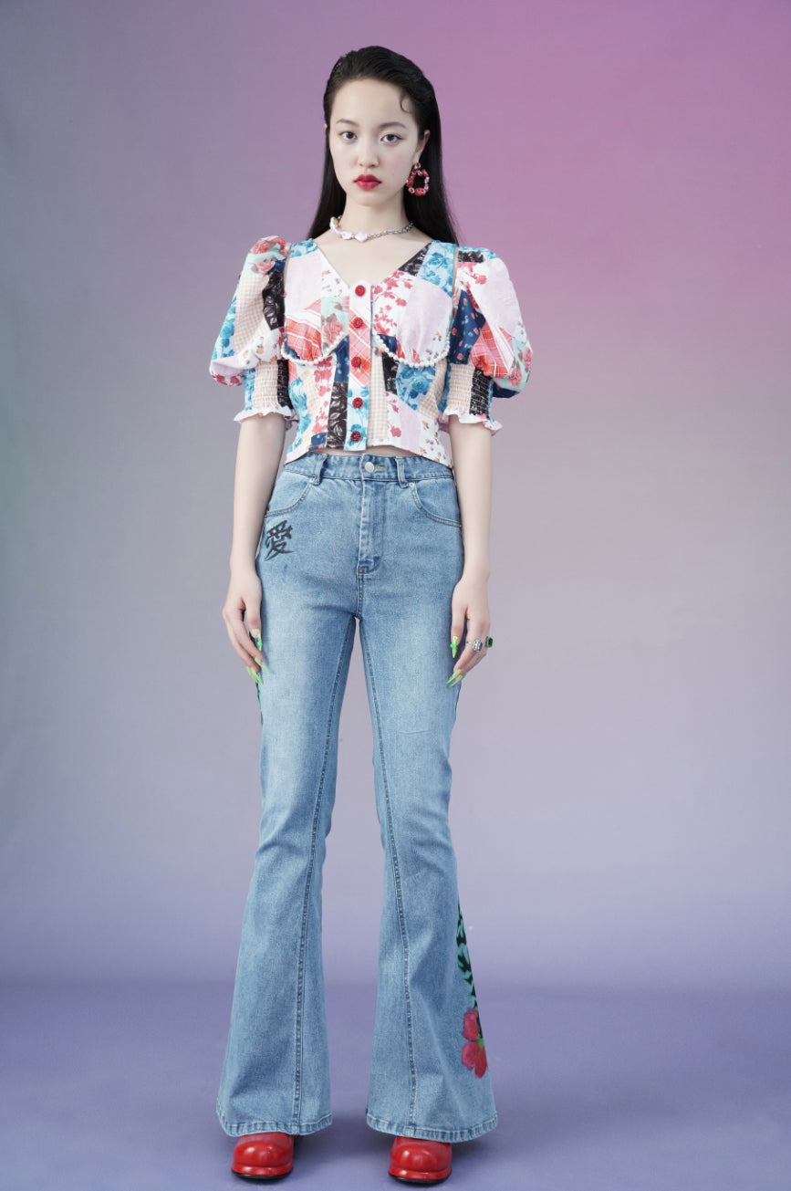 Mukzin | Crochet Ruffled Vintage Shirt - Tiger Sniffing Rose – Fangyan