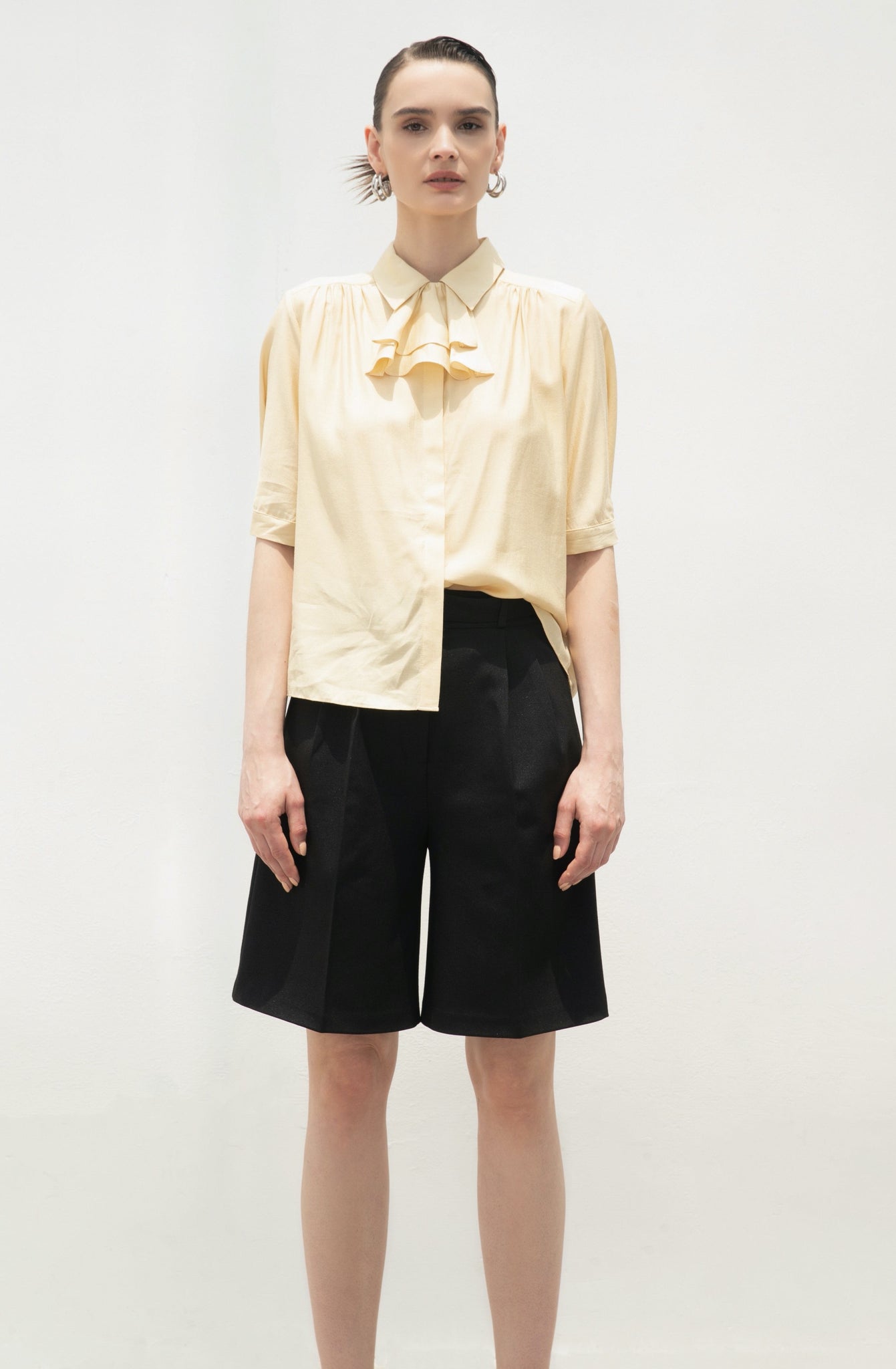 LINDONG | Elea Yellow Silky Bow Shirt