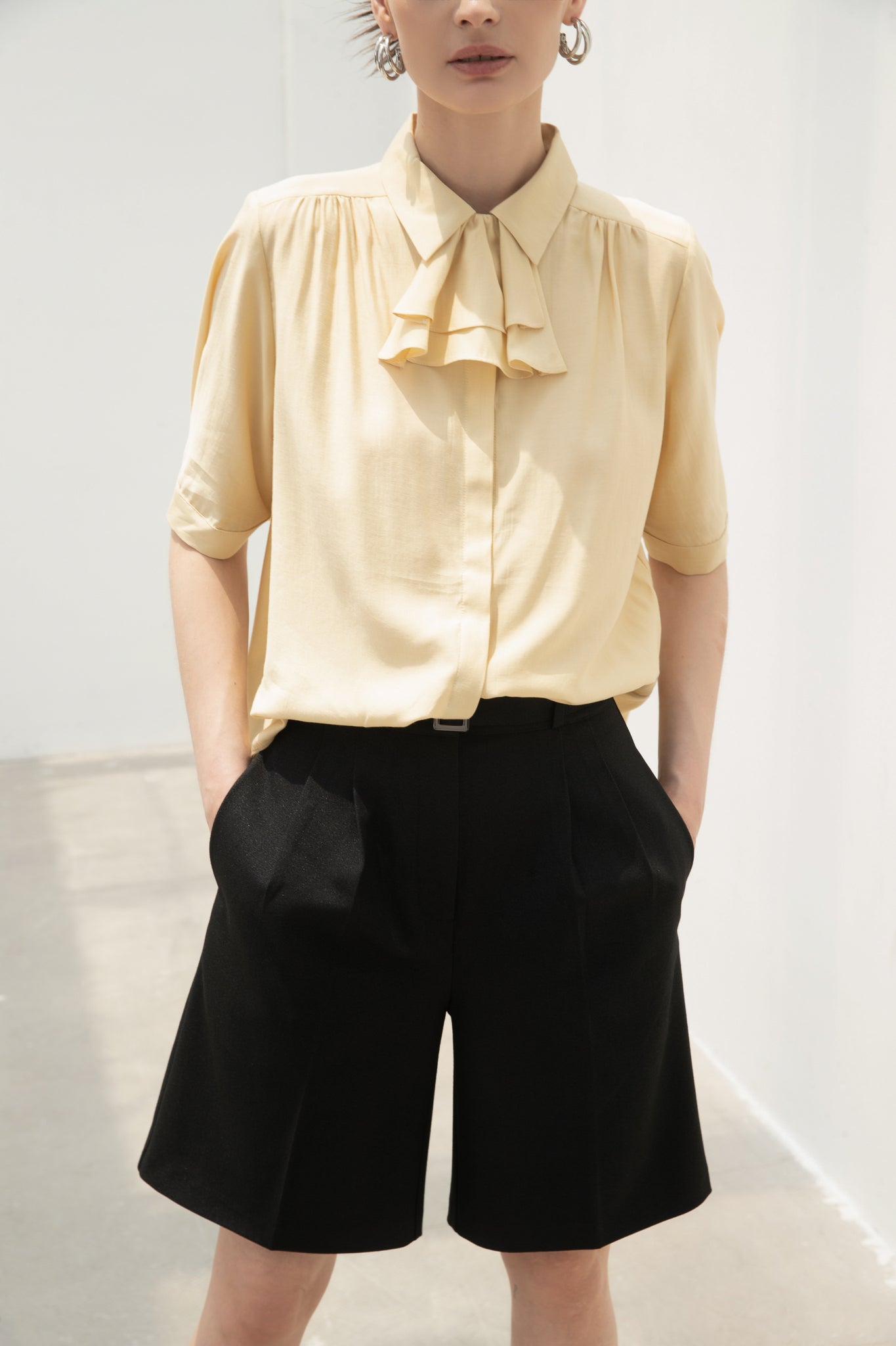 LINDONG | Elea Yellow Silky Bow Shirt