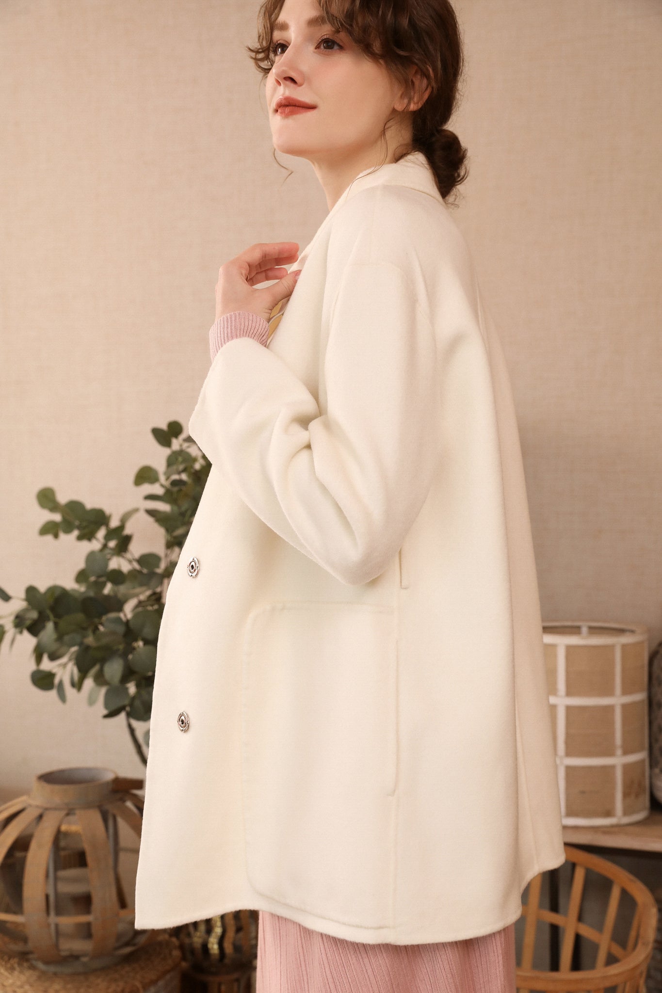 Fangyan | Alienor White Belted Wool Coat
