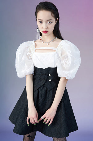 Mukzin | Black And White Fluffy Dress - Tiger Sniffing Rose