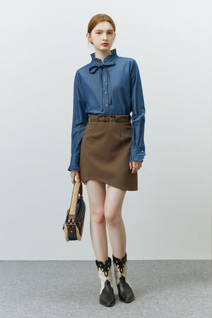 Fansilanen | Aelis Brown Asymmetrical Mini Skirt