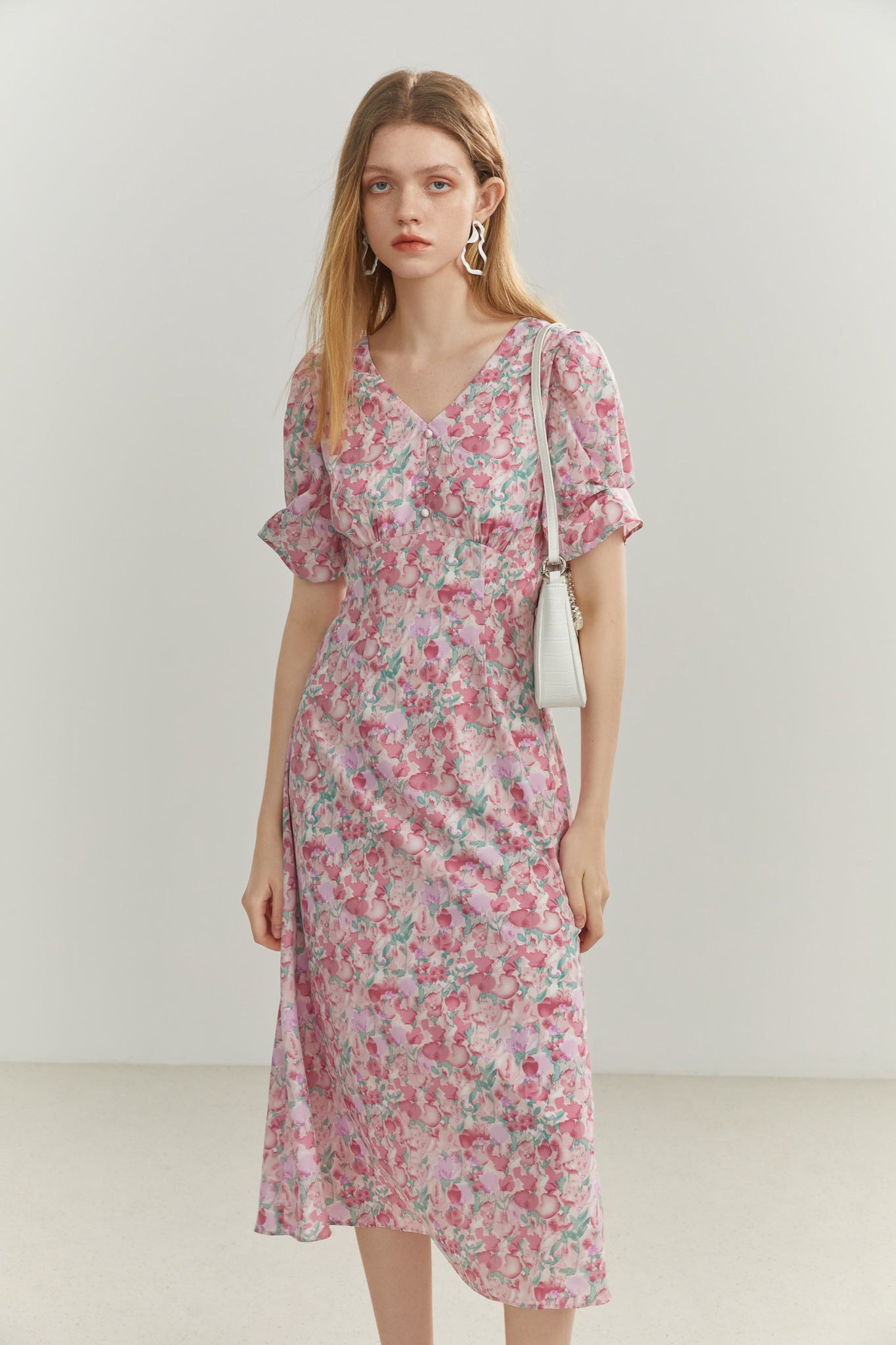 Fansilanen | Brede Pink Floral Midi Dress