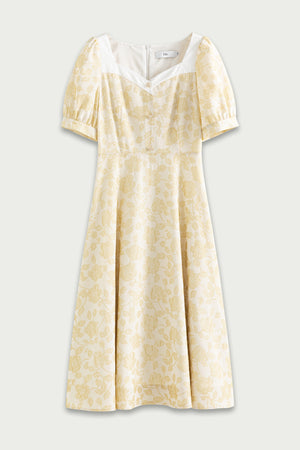 Fansilanen | Floral Print Yellow Midi Dress