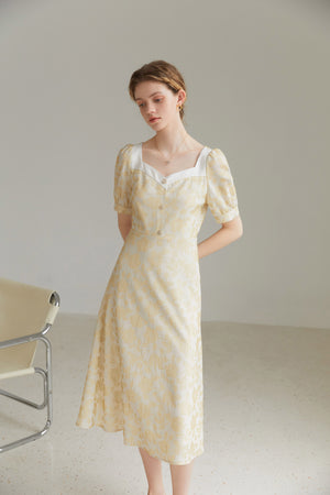 Fansilanen | Floral Print Yellow Midi Dress