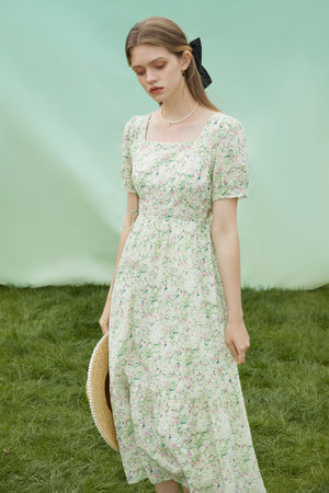 Fansilanen | Junia Green square Floral Dress