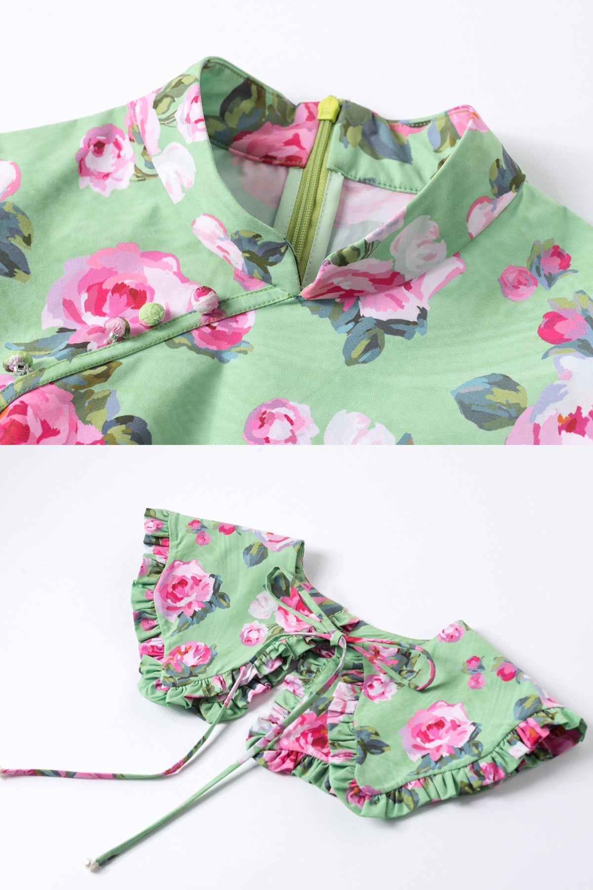 Mukzin | Floral Baby Collar Dress  - Tiger Sniffing Rose