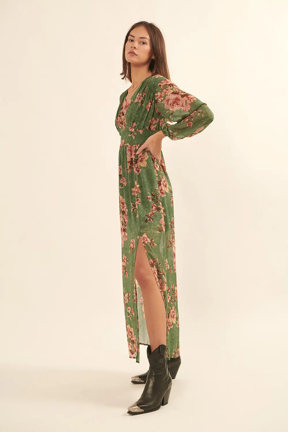 Promesa | Floral Chiffon Long-Sleeve Surplice Maxi Dress